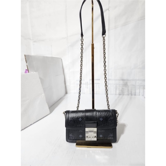 Authentic MCM Visetos Mini Tracy Crossbody Bag Black/Grey - Picture 1 of 14